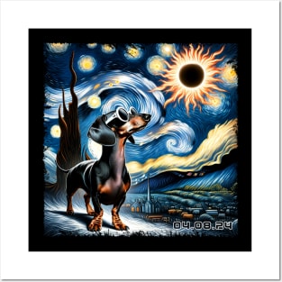 Dachshund Eclipse Expedition: Stylish Tee Featuring Spirited Wiener Dogs Posters and Art